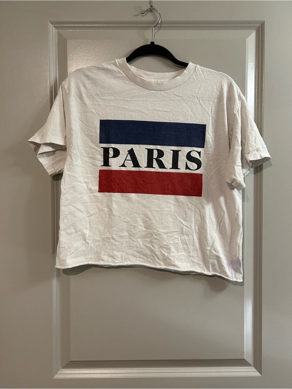 Brandy Melville White Crewneck Tee with Paris Design
